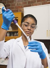 Black student working in science lab