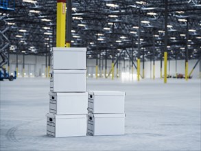 White cardboard boxes in warehouse