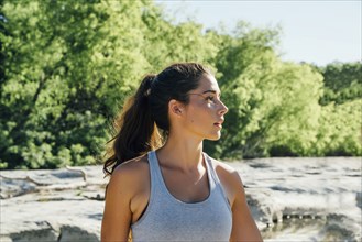 Portrait of Caucasian woman outdoors