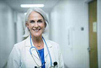 Portrait of smiling Caucasian doctor in hospital