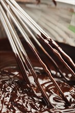 Whisk in bowl of melted chocolate