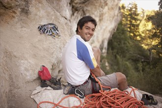 Argentinean rock climber and equipment
