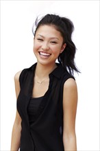 Mixed race teenage girl smiling