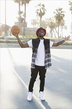 African American man standing on basketball court