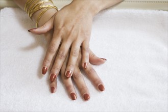 Close up of woman's hands with fresh manicure