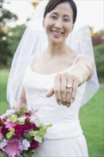 Asian bride showing wedding ring