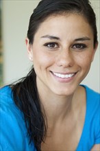 Smiling mixed race woman