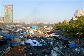 City slum rooftops in large city