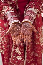 Ornate Indian decoration on Caucasian woman's hands