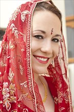 Caucasian woman in traditional Indian clothing