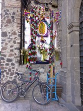 Shrine and bicycle