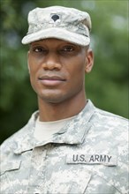 Serious Black soldier in uniform