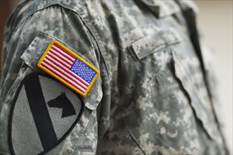 American flag patch on soldier's uniform