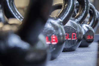 Close up of weights in gym