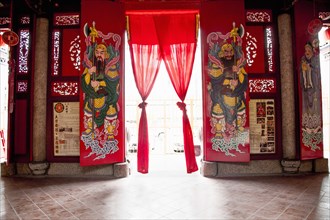Traditional tapestries in Buddhist temple