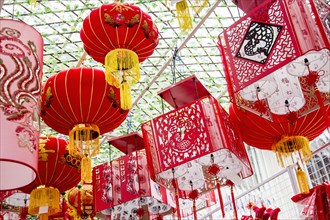 Chinese New Year lanterns hanging from ceiling