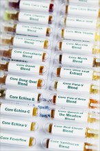 Close up of homeopathic medicine vials