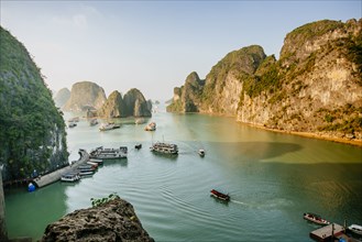 Aerial view of boats in Ha Long Bay