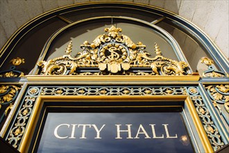 Low angle view of City Hall sign