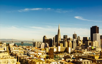 San Francisco cityscape under blue sky