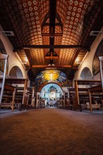 Pews in ornate church