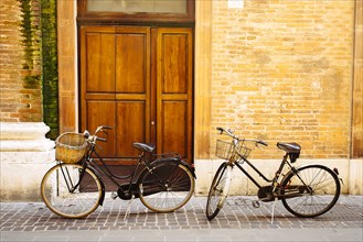 Bicycles parked near doorway