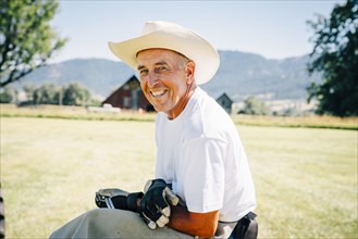 Portrait of smiling Caucasian farmer