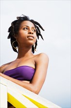 African woman looking pensive