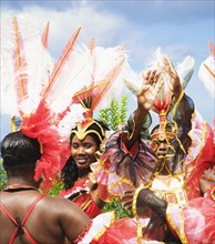 African group dancing in traditional clothing