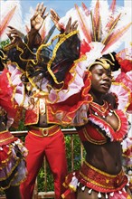 African group dancing in traditional clothing