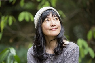 Japanese woman in garden