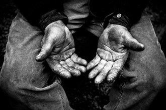 Farmer showing rough hands