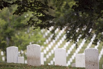 White headstones overlooking military cemetery