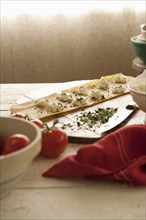 Homemade ravioli on cutting board