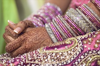 Close up of tattoos on Indian bride's hands