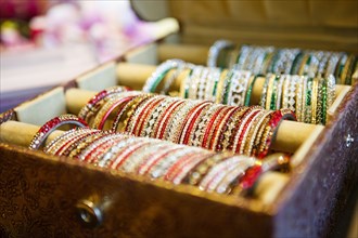 Close up of tray of bangles for sale