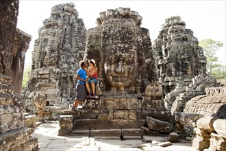 Couple visiting ancient temple