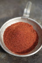Close up of chili powder in measuring spoon