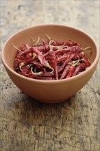 Close up of red chilies in bowl