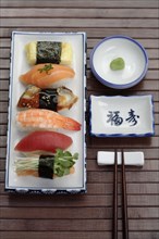Nigiri sushi and wasabi