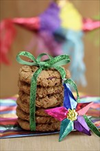 Stack of cookies tied with green ribbon