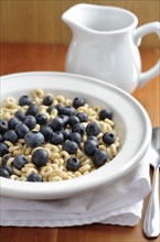 Fresh blueberries in bowl of cereal