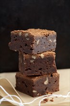 Close up of stack of brownies