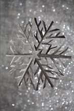 Close up of silver snowflake