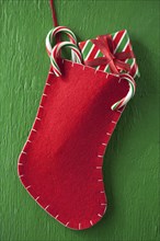 Christmas stocking with gift and candy canes