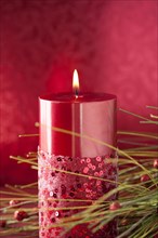 Close up of decorative red candle