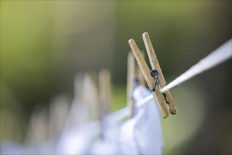 Close up of clothespin on clothes line