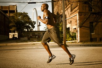 African American man jogging