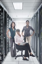 Businesswomen in server room