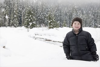 Caucasian boy enjoying the snow